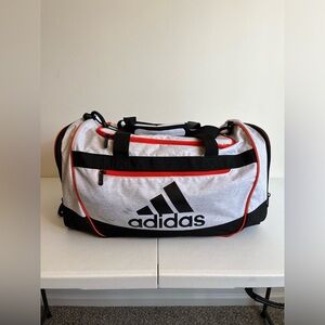 White Duffel Bag, Adidas Defender Medium, White Two Tone, Black, Salmon Red